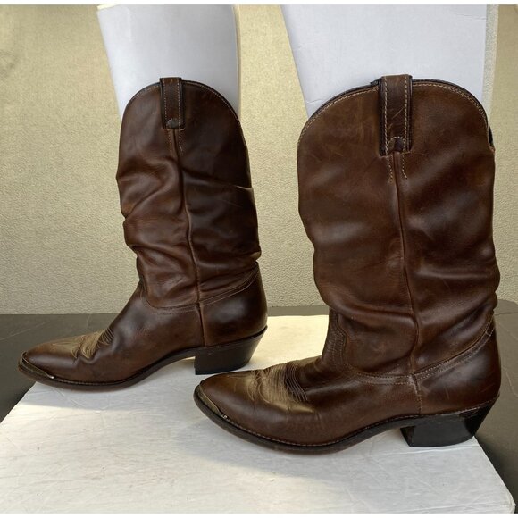 Vintage Leather Cowboy Boots Mens 10D Brown Western Pointed Toe Metal Toe Caps main image 10